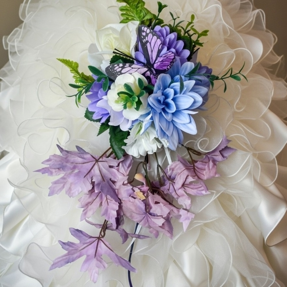 # 14 Floral Bridal Bouquet with Purple and White Accents - Picture 3 of 6